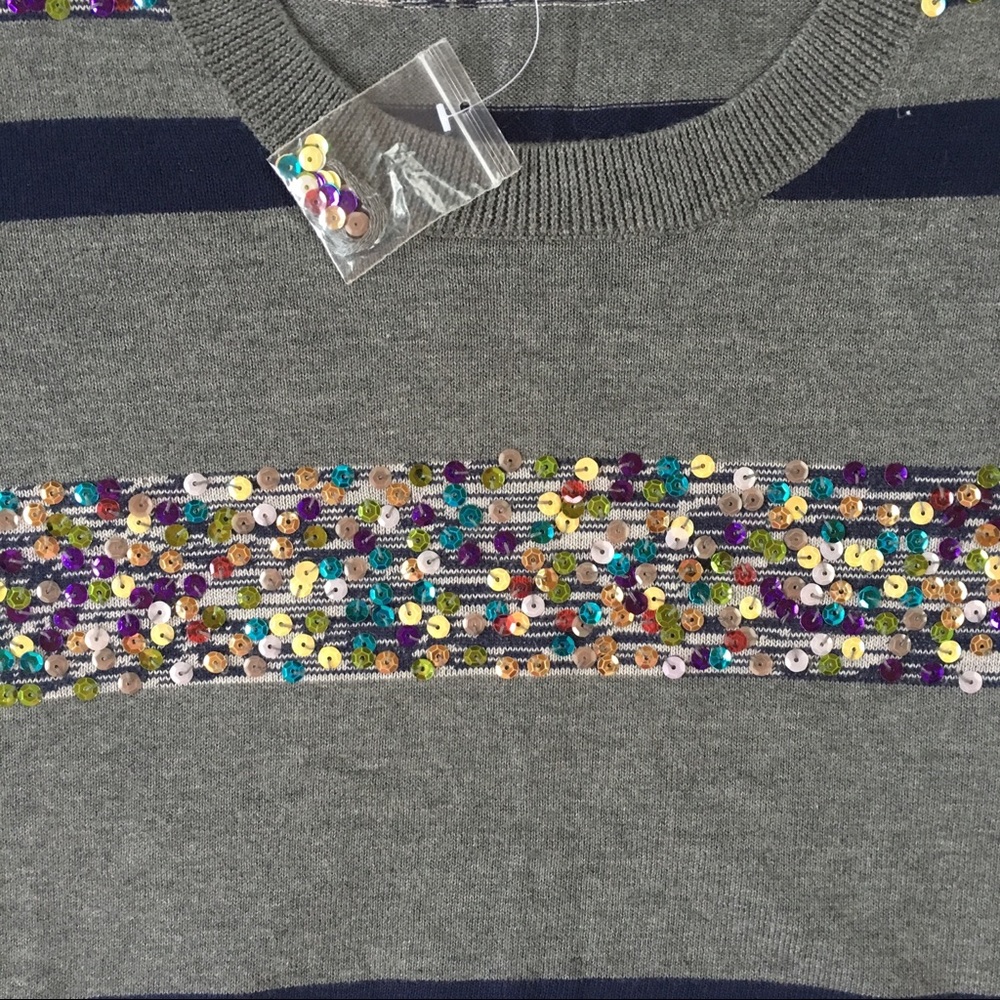 Kenar sequined striped sweater NWOT gray blue - Picture 3 of 8